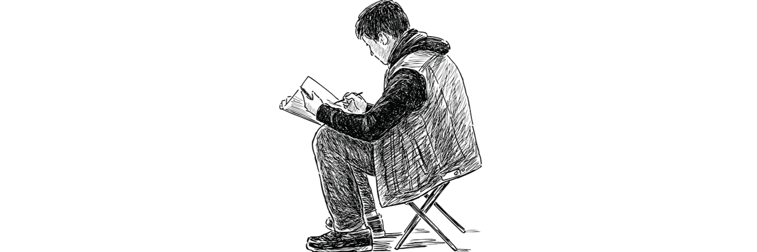 Jeune qui dessine en extérieur