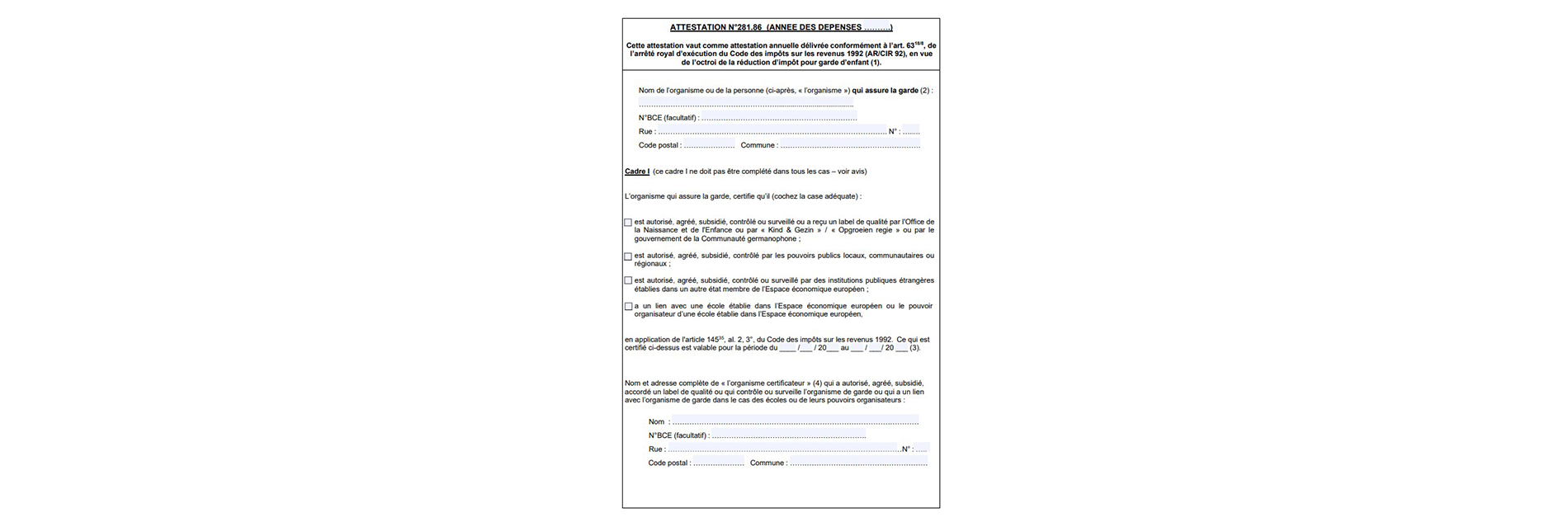 attestation fiscale frais de garde